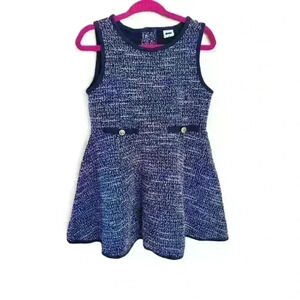 Janie And Jack Navy Faux Tweed Sleeveless Button Back Dress Girls Size 2T